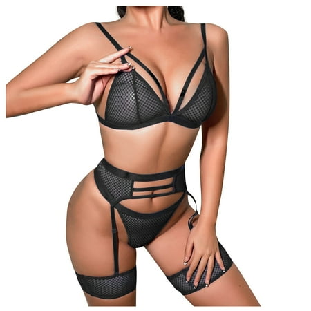 HHei_K Women s tempting Solid Color Netted Lace Gathering Three-piece tempting Suit
HHei_K Women s tempting Solid Color Netted Lace Gathering Three-piece tempting Suit