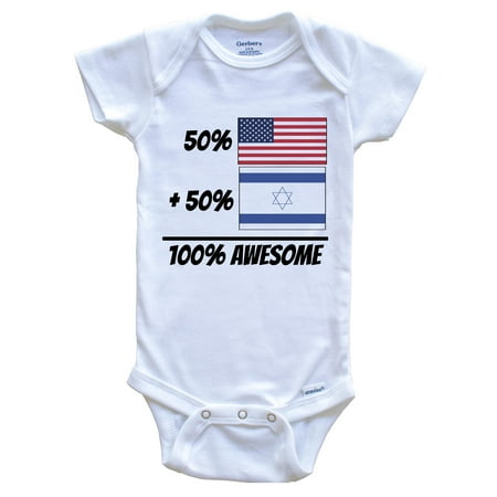 50% American Plus 50% Israeli Equals 100% Awesome Cute Israel Flag Baby Bodysuit 0-3 Months White
50% American Plus 50% Israeli Equals 100% Awesome Cute Israel Flag Baby Bodysuit 0-3 Months White