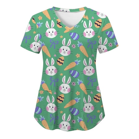 Women Casual Cartoon Bunny Printed Short Sleeve Pocket Loose Top Scrubs Top Uniform Nurses Clothing Workwear Carer Suit Simple Clothing
Women Casual Cartoon Bunny Printed Short Sleeve Pocket Loose Top Scrubs Top Uniform Nurses Clothing Workwear Carer Suit Simple Clothing
