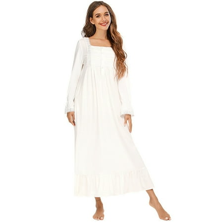 Women s Nightgown Autumn Winter Long-sleeve Retro Plus Size Loose Nightdress Casual Pajamas Elegant White Sleepwear Homewear
Women s Nightgown Autumn Winter Long-sleeve Retro Plus Size Loose Nightdress Casual Pajamas Elegant White Sleepwear Homewear