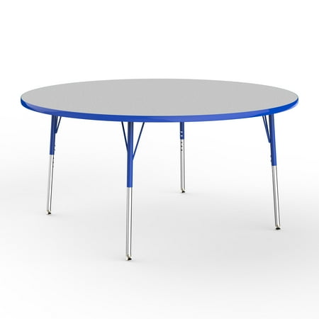 60in Round Everyday T-Mold Adjustable Activity Table Grey/Blue - Standard Swivel with Eight 18in Stack Chairs Blue - Swivel Glide