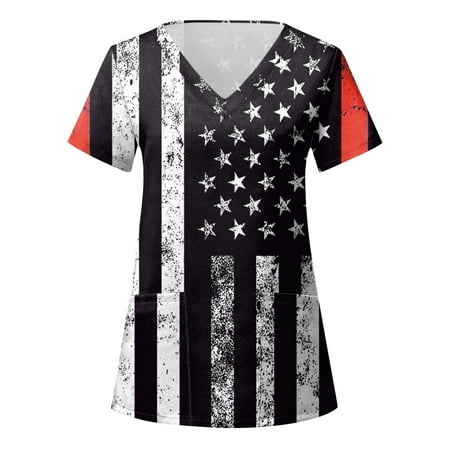Scrub Tops For Women Print American 4Th Of July Print Short Sleeve Loose Caring Workwear
Scrub Tops For Women Print American 4Th Of July Print Short Sleeve Loose Caring Workwear
