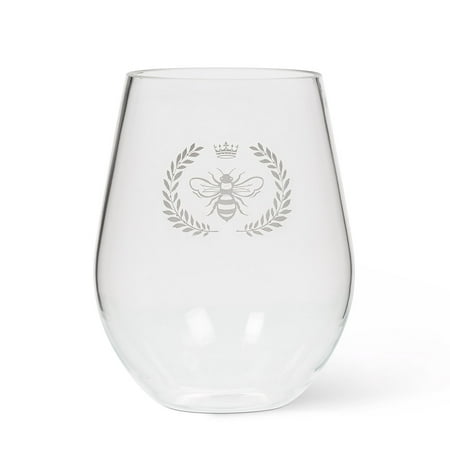 Set of 6 Frosted Bee in Crest Stemless Wine Glass