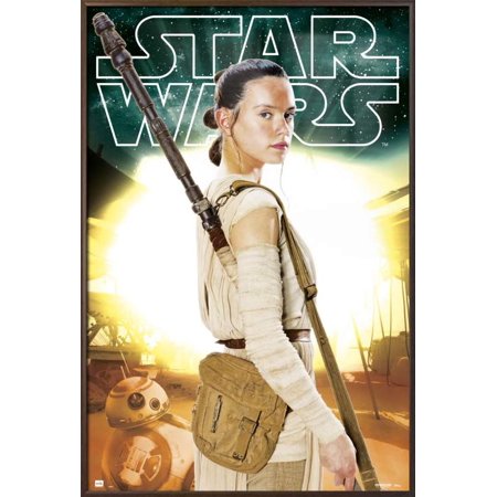 Star Wars: Episode VII - The Force Awakens - Framed Movie Poster / Print (Rey & Staff) (Size: 24" x 36")