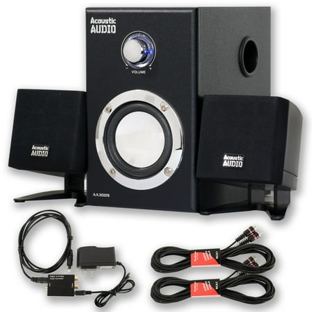 Acoustic Audio AA3009 Home 2.1 Speaker System with Optical Input and 2 Extension Cables for Multimedia