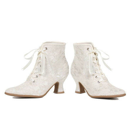 Womens Victorian Elizabeth White Costume Boots size 8