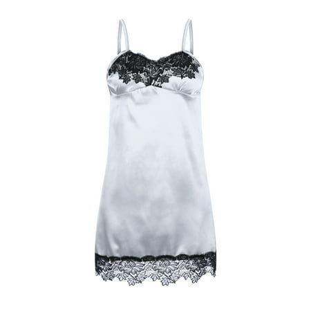 Aabni Women s Nightdress Lingerie Satin Lace Negligee Short Sleepwear Strappy Dress