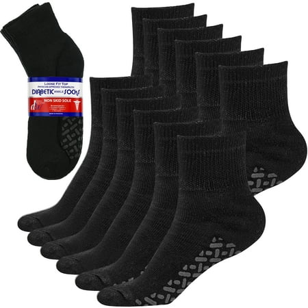 

Debra Weitzner Non-Binding Loose Fit Sock - Non-Slip Diabetic Socks for Men and Women - Ankle 12 Pack Black Size 10-13
