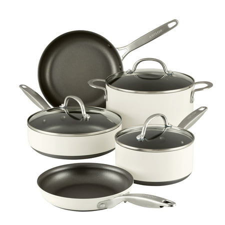 Anolon Achieve Hard Anodized Nonstick Cookware Pots and Pans Set 8-Piece Cream