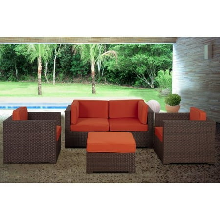 Westmount 5 Piece Brown Wicker Sectional Set