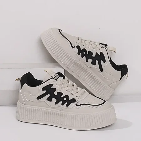 Women‘s Casual Sneakers Thick Sole Low Top Lace Up Skate Shoes
