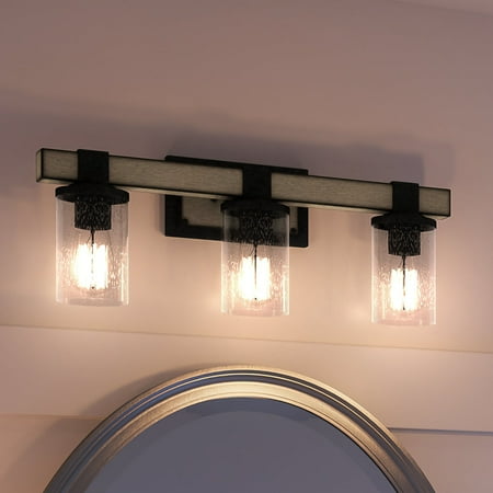 Luxury Industrial Indoor Bath Light 9 H x 22 W with Urban Loft Style Elements Modern Farmhouse Design Olde Iron Finish and Seedy Glass UEX2612
Luxury Industrial Indoor Bath Light 9 H x 22 W with Urban Loft Style Elements Modern Farmhouse Design Olde Iron Finish and Seedy Glass UEX2612