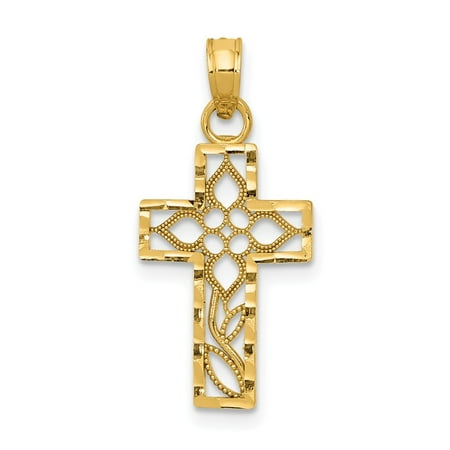 14k Yellow Gold D/C Filigree Cross Pendant