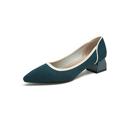 

SIMANLAN Womens Pumps Slip On High Heels Chunky Heel Dress Shoes Ladies Fashion Office Shoe Women Pointed Toe Blue 5.5