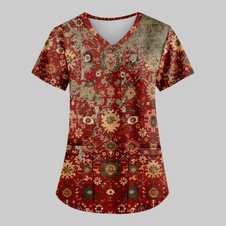 Yubatuo Women Plus Size Scrubs Top with Pockets V-Neck Short Sleeve Printed Work Blouse for Women Vermilion XL
Yubatuo Women Plus Size Scrubs Top with Pockets V-Neck Short Sleeve Printed Work Blouse for Women Vermilion XL