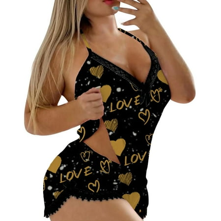 Womens Love Printing Camisole Shorts 2 Piece Set Sleepwear Lace Backless Trim Lingerie Hot Pants Suit
Womens Love Printing Camisole Shorts 2 Piece Set Sleepwear Lace Backless Trim Lingerie Hot Pants Suit
