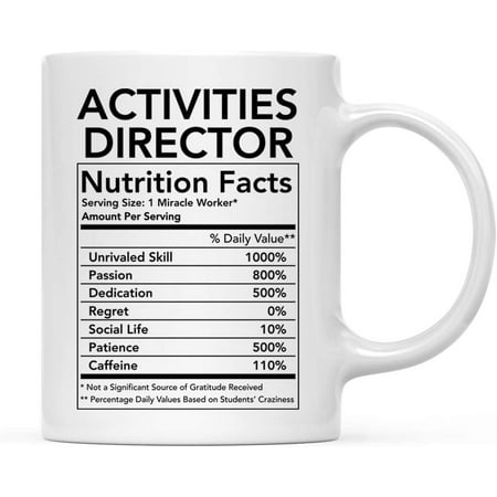 CTDream Funny 11oz. Ceramic Coffee Tea Mug Thank You Gift Activities Director Nutritional Facts 1-Pack Novelty Gag Birthday Christmas Gift Ideas Coworker
CTDream Funny 11oz. Ceramic Coffee Tea Mug Thank You Gift Activities Director Nutritional Facts 1-Pack Novelty Gag Birthday Christmas Gift Ideas Coworker