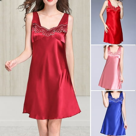 Women s Nightdress Satin Silk Sleeveless Nightgowns with Lace and Embroidery Decor Home Wearing New
Women s Nightdress Satin Silk Sleeveless Nightgowns with Lace and Embroidery Decor Home Wearing New