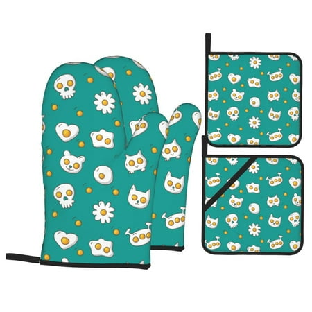 Oven Mitts and Pot Holders Sets 4 pcs Cute Fried Egg Skull Non-Slip Oven Gloves Potholders Soft Quilted Lining Heat Resistant Gloves Hot Pads for Kitchen Cooking Baking
Oven Mitts and Pot Holders Sets 4 pcs Cute Fried Egg Skull Non-Slip Oven Gloves Potholders Soft Quilted Lining Heat Resistant Gloves Hot Pads for Kitchen Cooking Baking