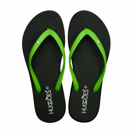 Huggoes - Ebony Natural Rubber Comfort flip flops for Women - Black/Green