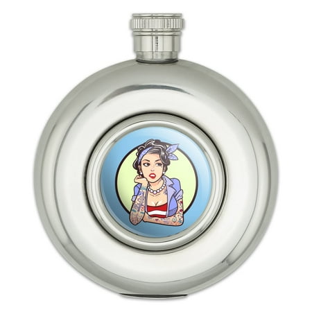 Rockabilly Retro Pin Up Girl With Tattoos Round Stainless Steel 5oz Hip Drink Flask
Rockabilly Retro Pin Up Girl With Tattoos Round Stainless Steel 5oz Hip Drink Flask
