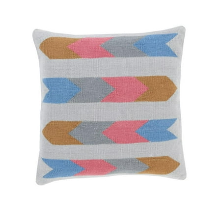 18”Ash Gray and Pink Southwestern Design Woven Decorative Throw Pillow – Down Filler