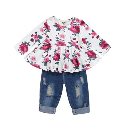 NZRVAWS 3T Toddler Baby Girls Outfits For Fall Winter Floral Print Long Sleeve Round Neck Top Ripped Jeans Pants 2Pcs Clothes Set 3-4T
NZRVAWS 3T Toddler Baby Girls Outfits For Fall Winter Floral Print Long Sleeve Round Neck Top Ripped Jeans Pants 2Pcs Clothes Set 3-4T