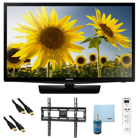 UN24H4000 - 24-inch 720p HD Slim LED TV CMR 120 Plus Bundle. Bundle Includes TV, Flat TV Mount, 3 Outlet Surge protector w/ 2 USB Ports, 2 -6 ft High Speed HDMI Cables, Performance TV/LCD Screen Clea