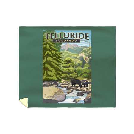 Telluride, Colorado - Black Bears & Stream - Lantern Press Artwork (88x104 King Microfiber Duvet Cover)