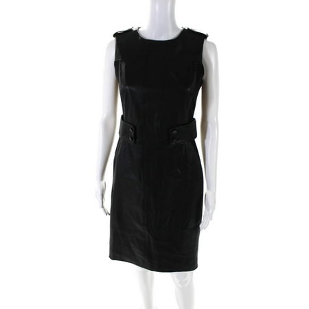 Pre-owned|Tory Burch Womens Leather Sleeveless Sheath Dress Black Size 2