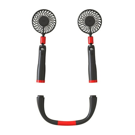 Zerofeel USB LED Neck Cooler Fan - Portable 2000 mAh Rechargeable Hand-Free Wearable Personal Neck Fan - Detachable 2 Separate Fans - Black