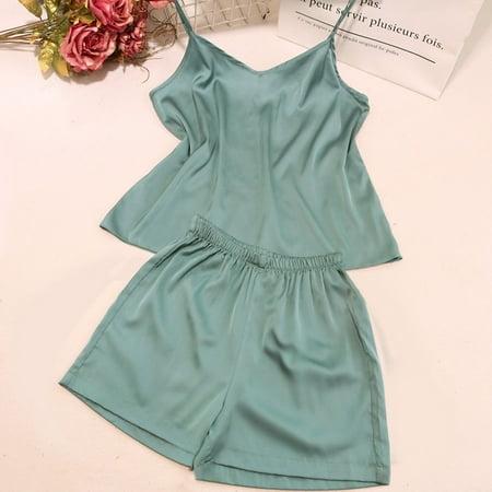CFXNMZGR Sleepwear For Womens Pajamas For Women Satin Pajamas Set Lingerie Silk Women Sleepwear Top Shorts S-Xl