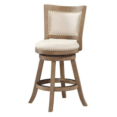 Pemberly Row 24" Melrose Swivel Stool in Driftwood Gray and Ivory