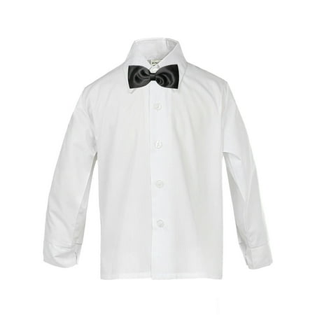 Baby Boy Formal Tuxedo Suit WHITE Button Down Dress Shirt Black Bow tie SM-4T