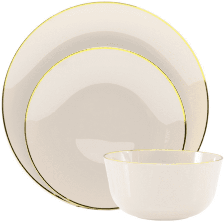 Trendables™ 60 Pack Combo Premium Disposable Plastic Dinner Set - Classic Cream Color With Gold Rim
Trendables™ 60 Pack Combo Premium Disposable Plastic Dinner Set - Classic Cream Color With Gold Rim