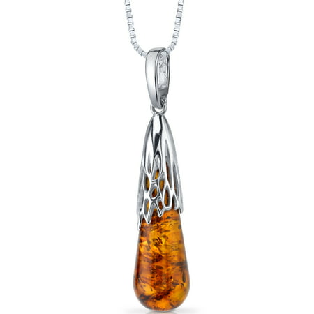 Peora Baltic Amber Rhodium over Sterling Silver Pendant, 18