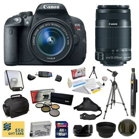 Canon EOS Rebel T5i 18.0 MP CMOS Digital Camera with EF-S 18-55mm f\/3.5-5.6 IS STM Zoom Lens + EF-S 55-250mm f\/4.0-5.6 IS Telephoto Zoom Lens With 16GB SDHC Card + LP-E8 Battery + Pro 5 Piece Filter Canon EOS Rebel T5i 18.0 MP CMOS Digital Camera with EF-S 18-55mm f\/3.5-5.6 IS STM Zoom Lens + EF-S 55-250mm f\/4.0-5.6 IS Telephoto Zoom Lens With 16GB SDHC Card + LP-E8 Battery + Pro 5 Piece Filter