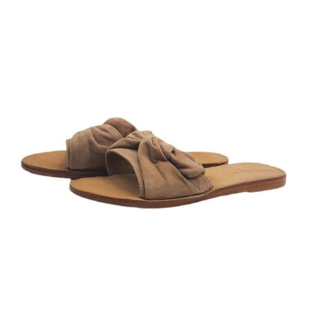 URGE Women s Leather Bow Monika Blush Suede Flat Sandals Beige 8.5