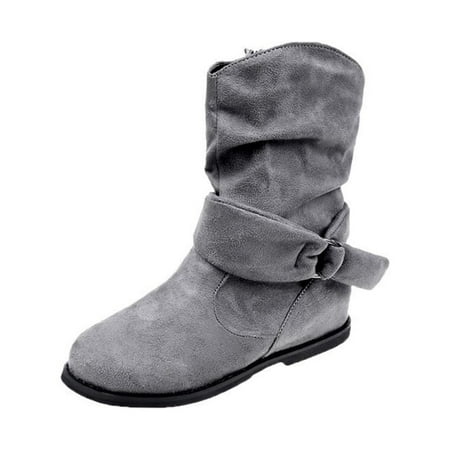 

VEKDONE 2023 Clearance Winter Savings Clearance Deals 2022! Women s Winter Flat Leather Belt Buckle Suede Zipper Round Toe Ankle Boots