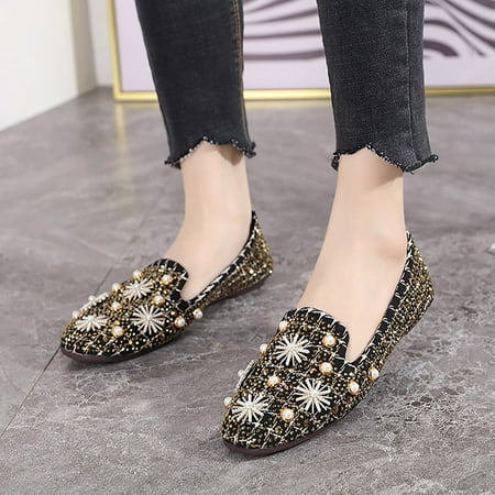 Bxzhiri Retro Zircon Shallow Soft-soled Pointed Flat Shoes Ladies Shoes Women s Shoes