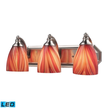 Mix-N-Match Vanity 3-Light Wall Lamp in Satin Nickel with Multi-colored Glass - Includes LED Bulbs
