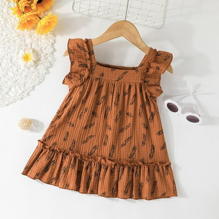 Hunpta Toddler Girls Sleeveless Ruffles Feather Printed Princess Dress