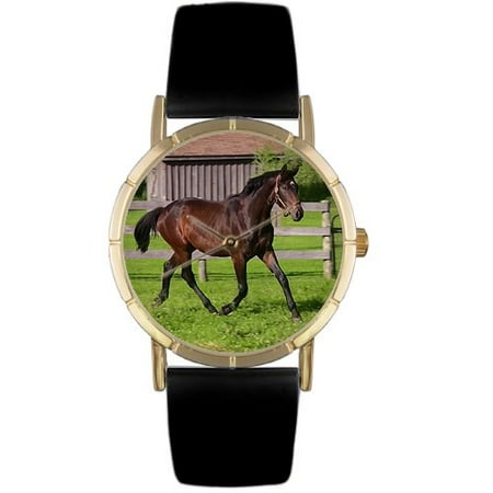 Whimsical Watches Unisex Hanoverian Horse Photo Watch with Black Leather