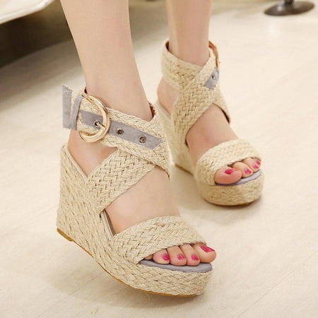 HIMIWAY Wedge Sandals for Women Women Ladies Fashion Casual Big Size Buckle Wedges Sandals Roman Shoes Beige 40 
HIMIWAY Wedge Sandals for Women Women Ladies Fashion Casual Big Size Buckle Wedges Sandals Roman Shoes Beige 40