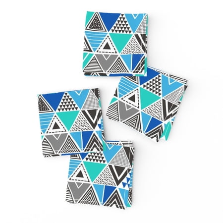 Cocktail Napkins Triangles Doodling Mint Geometric Triangles Retro Set of 4