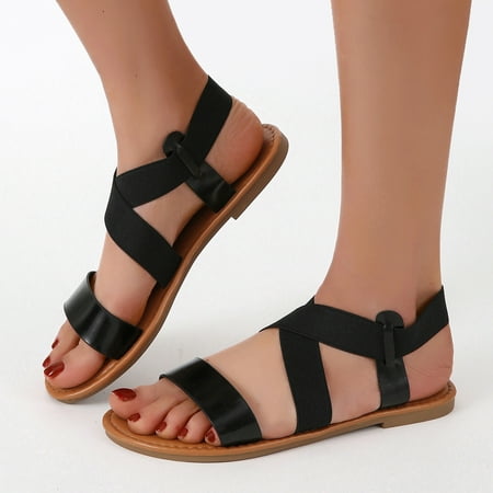 Aayomet Summer Sandals Sandals Flat Sandals Summer Women Roman Sandals Sandals For Women Ladies Strap Shoes Women s sandals Black 7