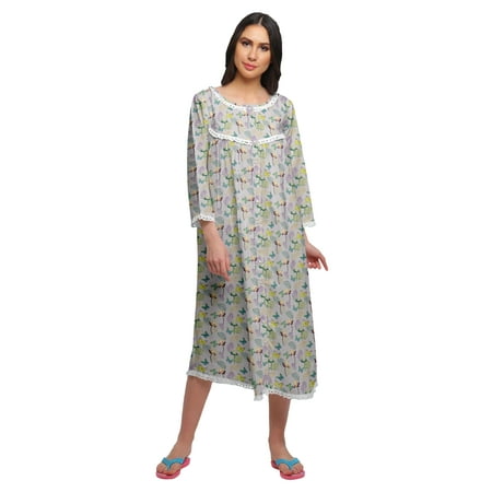 Moomaya Cotton Women Knee Length 3/4th Sleeve Nightdress Printed Nightwear 
Moomaya Cotton Women Knee Length 3/4th Sleeve Nightdress Printed Nightwear