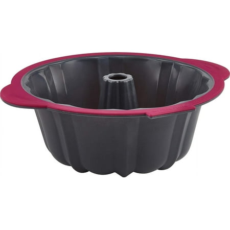 0 Structure Fluted Cake Pan 10 Cup Fuschia & Grey