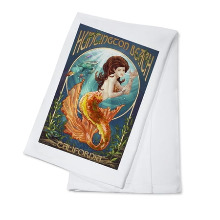 Huntington Beach, California - Mermaid - Lantern Press Poster (100% Cotton Kitchen Towel)