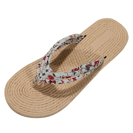 Ladies Floral Sandals Bohemian Flip Flop Shoes